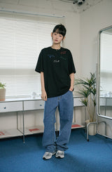 26SS★ ドローステッチ刺繍半袖Tシャツ