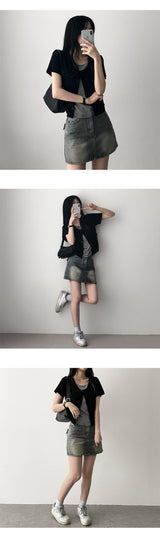 Nizu washing snap pocket denim miniskirt