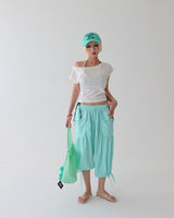 Button Big Pocket Bermuda Harem Capri Pants
