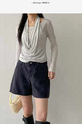 Shirred halterneck layered T-shirt