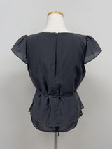 [Belt Set] Noir Drape Short Sleeve Blouse