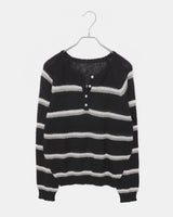 Trsen Stripe Button Henley Neck Long Sleeve Knit