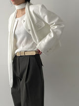 [Muffler set] Pleats U-neck Long Sleeve T-shirt