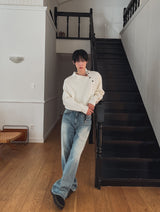 Pale wash wide denim pants