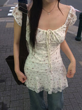 Muty Flower Ribbon Lace Mini One Piece