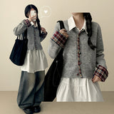 Teat Check Point Button Knit Cardigan