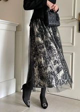 Dimu Toile Pattern Banding Lace Tulle Skirt