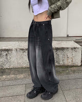 Wrap denim balloon pants