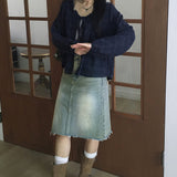 Hazel Vintage fringe Denim Midi Skirt