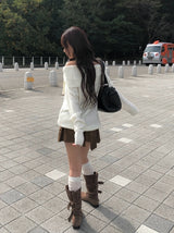 Leader Suede Eyelet Unbalanced Skirt
