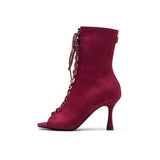Suede Cross-Ring Open Toe Heel(Red)