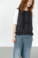 ナチュラルドットフリルスリーブレストップ(2colors)