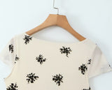 Ivory Black フラワーシフォン半袖ワンピース