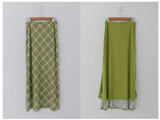 MELON CHECK RIBBON LONG SKIRT