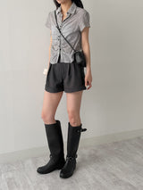 Check Shirred Short Sleeve Blouse