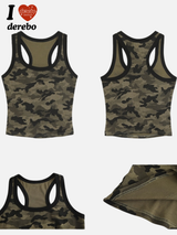 Camo retro U-neck sleeveless T-shirt