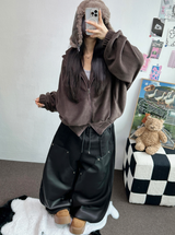 ストリング💙レザーダブルリベットロングパンツ💙🖤2カラー