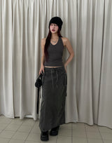 Pigmented Rope Cut Cargo Long Skirt