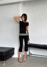 STRIPE FOLDING CAPRI PANTS