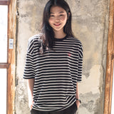 M17109 M. Tシャツ オフストライプブラック