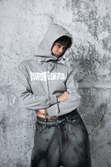 クロップロゴフードジップアップ (GRAY)