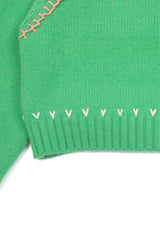 Heart Needle V-neck Knit [Green]