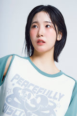 オープンアームホールハートラグラン ½Tシャツ (green/ivory)