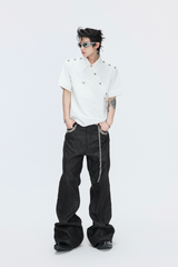 Pleated Embroidered Straight Jeans