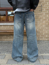 Double back pocket embossed denim pants