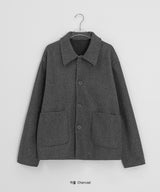 [unisex] ヒゲムウール襟付きハーフコート