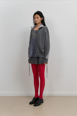 Fur Trim Jersey Zip-up / Charcoal