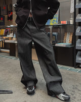 Pinstripe Workpatche Wide Denim Pants