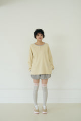 KIKI HENLEY NECK WAFFLE TOP (BUTTER)