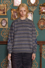 STRIPE LOGO KNIT POLO SHIRT / GREY