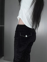 velvet stud bootcut pants