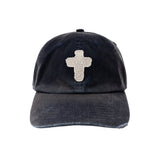 SIGNATURE FLOCKED DENIM FADED RANDOM STITCH EMBROIDERY PATCH WASHED BALLCAP