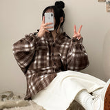 Furden Wool Lining Pocket Oversized Checkered Shirt Jacket
