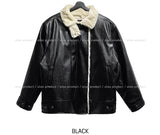 [Mink lining] キャッチレザーハイネックハーフコート