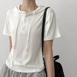 Fine V-neck Burton Hooded Short Sleeve Tee (3 colors)