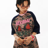 Strawberry Overfit Raglan T-shirt [Camo Beige]