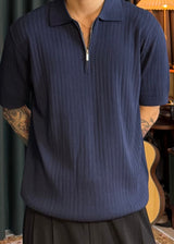 S/S ジップアップリブカラーショートスリーブTシャツ 8カラー