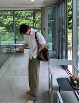 ノーメイスバックバンディングツータックリネンワイドパンツ