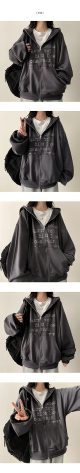 Lard Lettering Boxy Fit Two Way Hooded Zip-Up