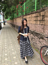 26SS★ [BAONHAUS] Chemini Check Unbalance Long Skirt