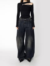 devil black over denim pants