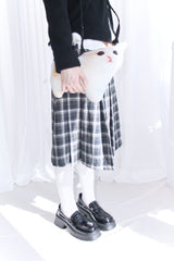 wool banding checkered midi skirt