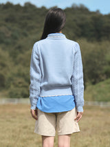 Wavy Collar Cable Merino Cardigan (Light Blue)