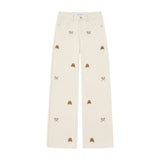 PUPPY EMBROIDERED CREAM DYED STRAIGHT DENIM code 26226