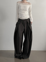 Ribbed Color Matching Layered Pintuck Boat Neck Tee