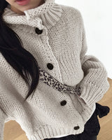 Alfo High Neck Button Knit Cardigan